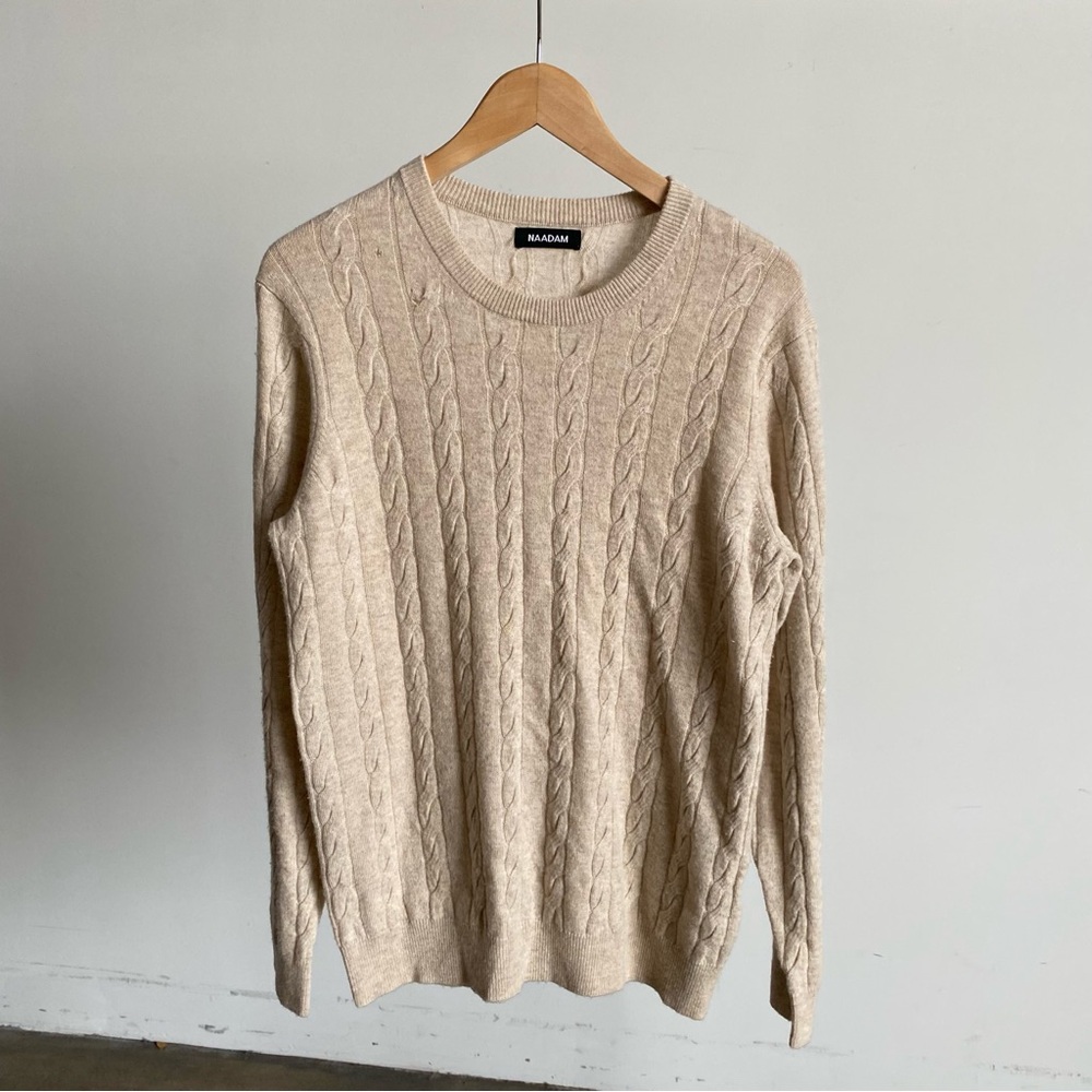 New Oatmeal NAADAM Wool Blend Cable Knit Sweater Sz Medium